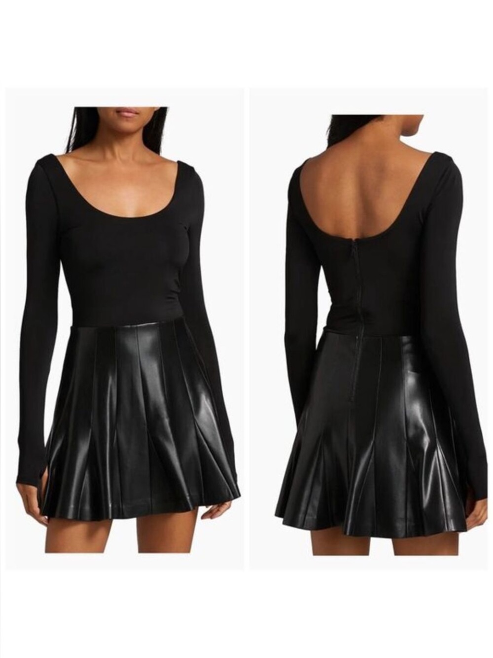 NWT Alice + Olivia Black Chara Long Sleeve Faux Leather Mini Dress Black - 12